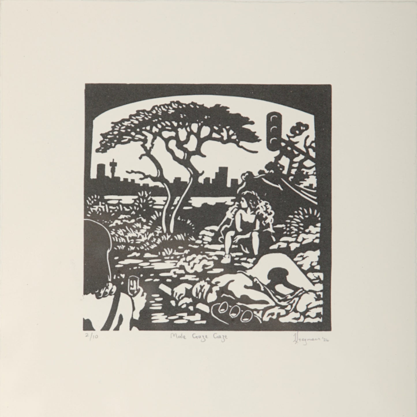 Johan Stegman, The Male Gaze, Linocut, 2024