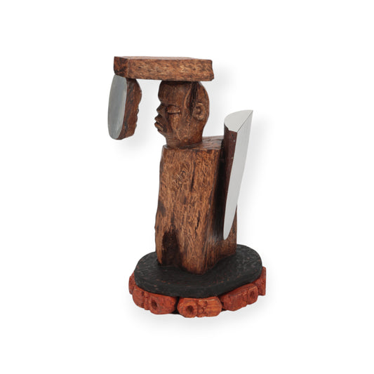 Simon Moshapo Jnr (b. 1991, Elim, Limpopo) Trying to Face Reality, 2025 Oak, Pine, and Processed Wood