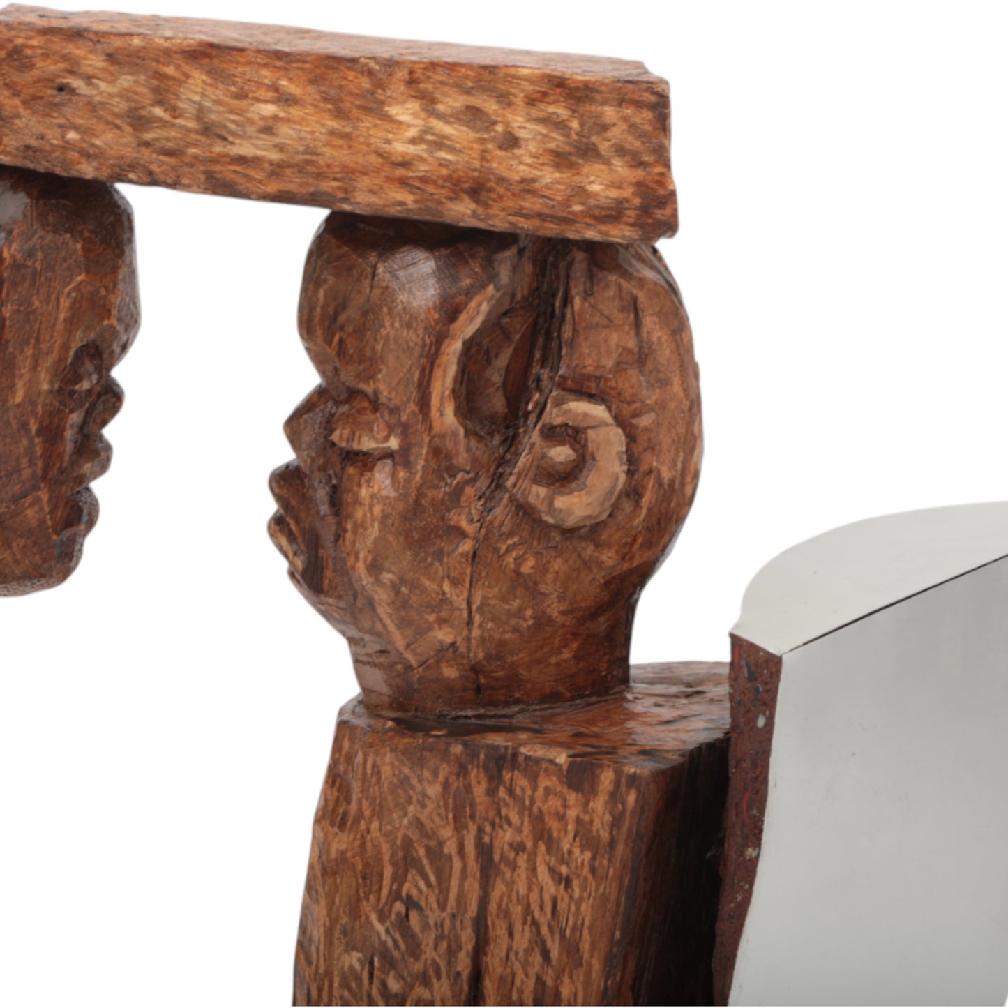 Simon Moshapo Jnr (b. 1991, Elim, Limpopo) Trying to Face Reality, 2025 Oak, Pine, and Processed Wood